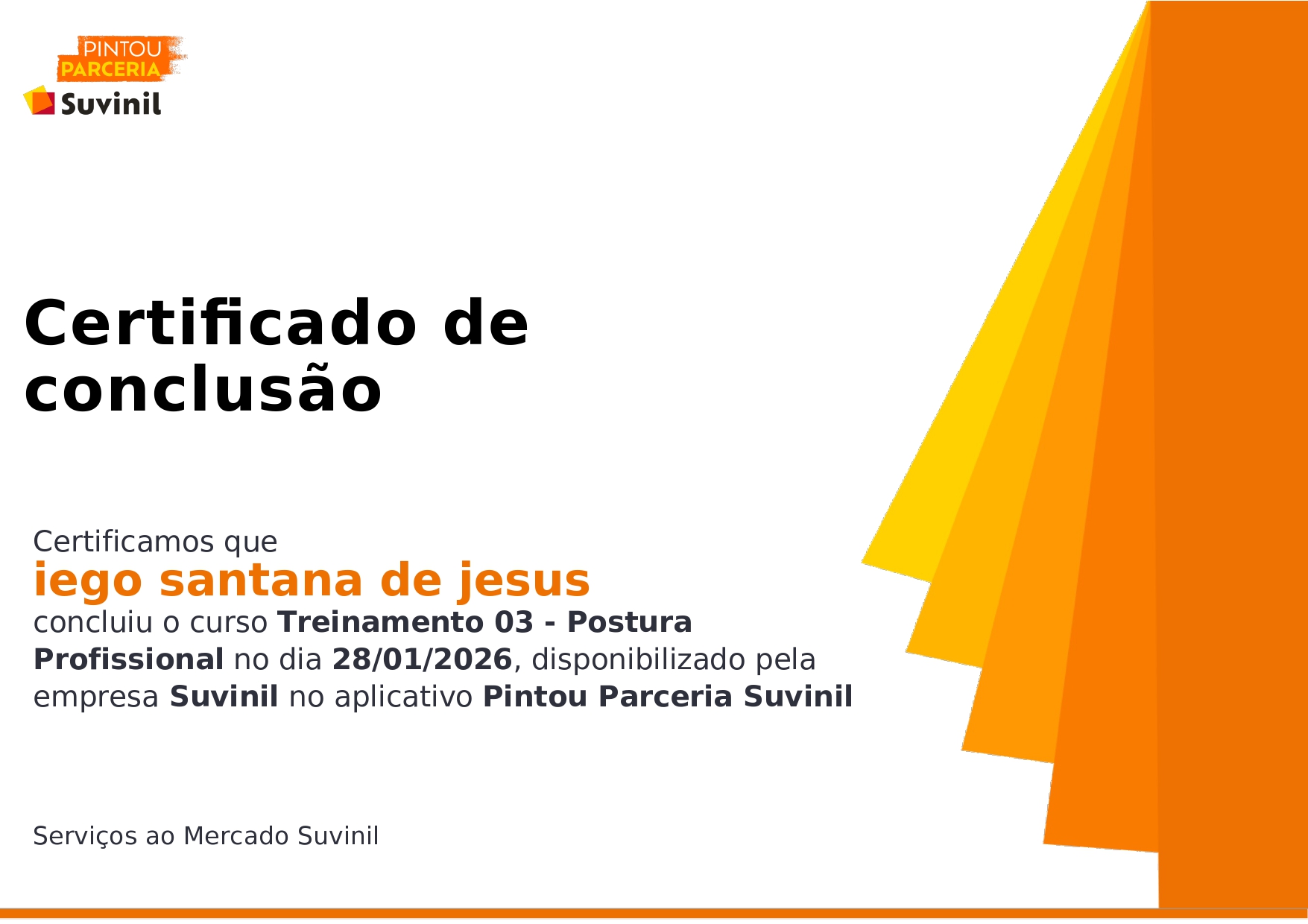 Certificado Postura Profissional - Iego Santana Pintor Peruíbe